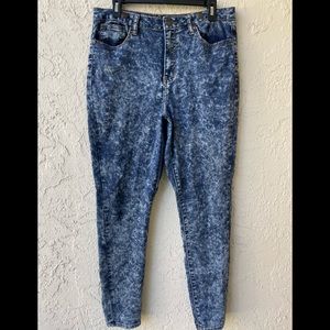 Revolt Jeans Skinny Leg Suspenders Blue Marbled Sz 13 35" W EUC